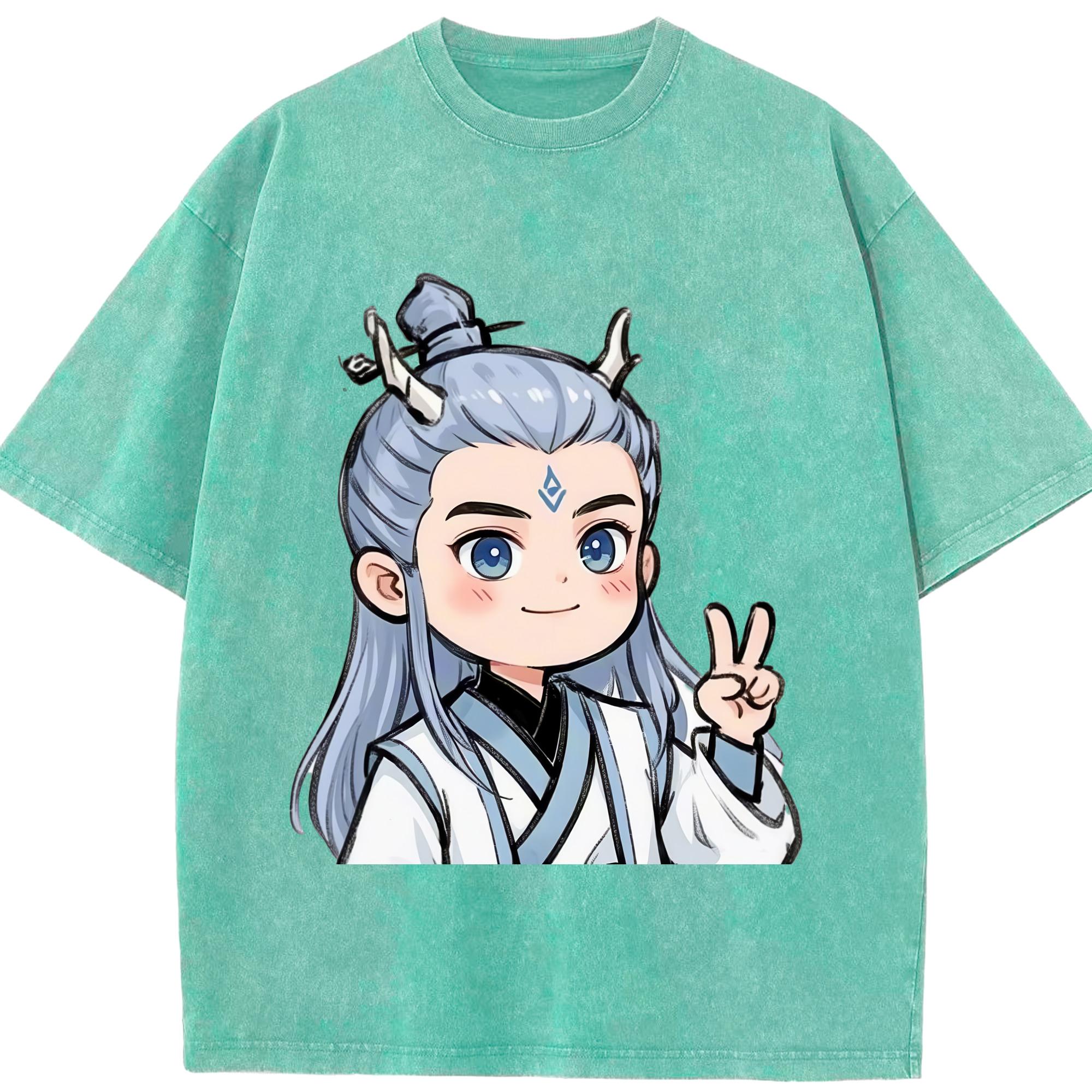 （画像用） Ne Zha 2 ナタ 魔童の大暴れ 綿100% ヴィンテージ風 半袖Tシャツ（フロントプリント）